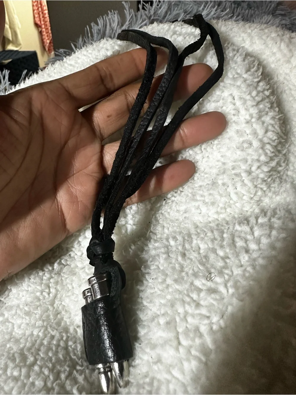 Black Leather Bullet Pendant Necklace for Men